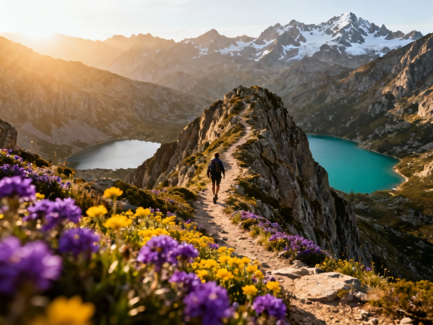 Randonneur sur sentier alpin