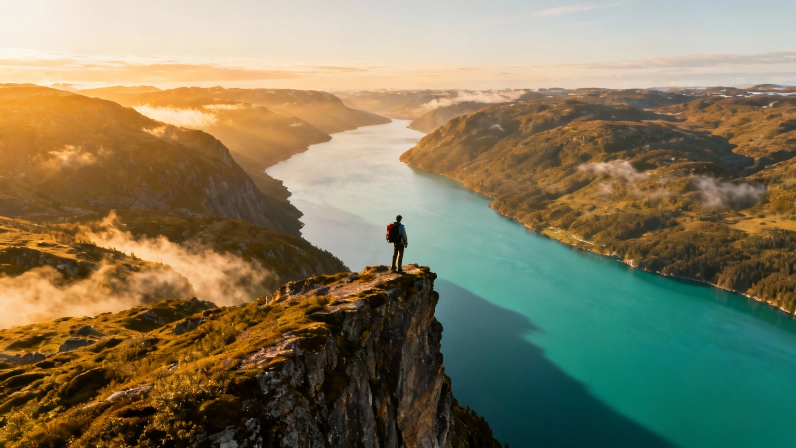 Voyageur face a un paysage sauvage